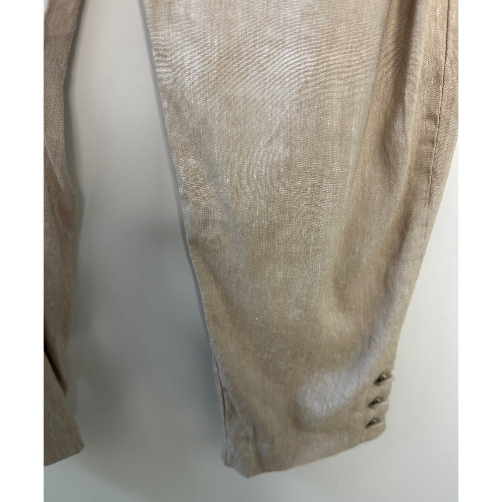 J Jill Stretch 100% Linen Pants Button Hem Ankle Tan Beige Coastal Travel Resort - Picture 6 of 12
